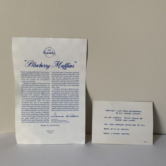 Knowles Blueberry Muffins Collector Plate Old-Fashioned Favorites #2 Weber - Picture 6 of 12